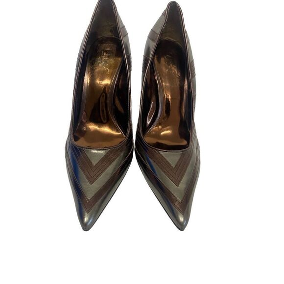 Carlos Bronze Chevron Leather Pumps - Picture 3 of 12